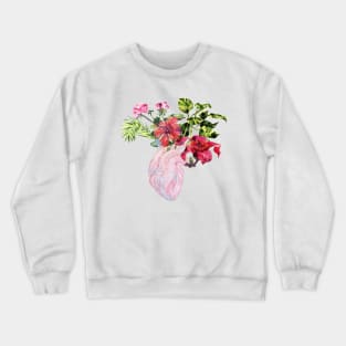 Human Anatomical Heart with Tropical Flower Crewneck Sweatshirt